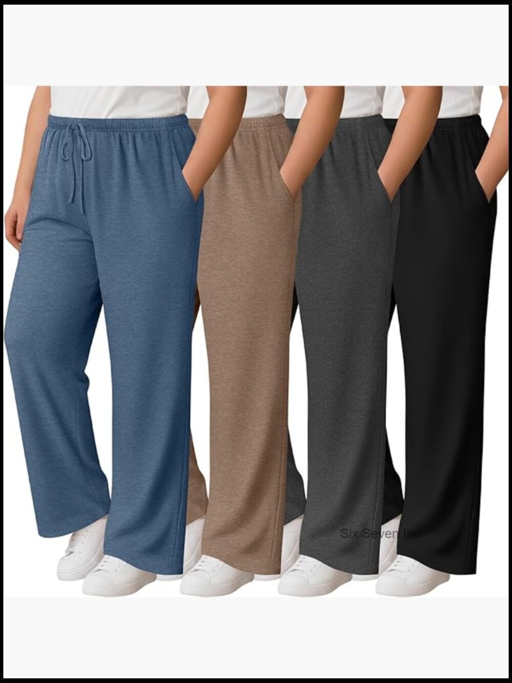 Plus Size Lounge Pants with Pockets, Wide Leg Yoga Drawstring Sweatpants Jogger